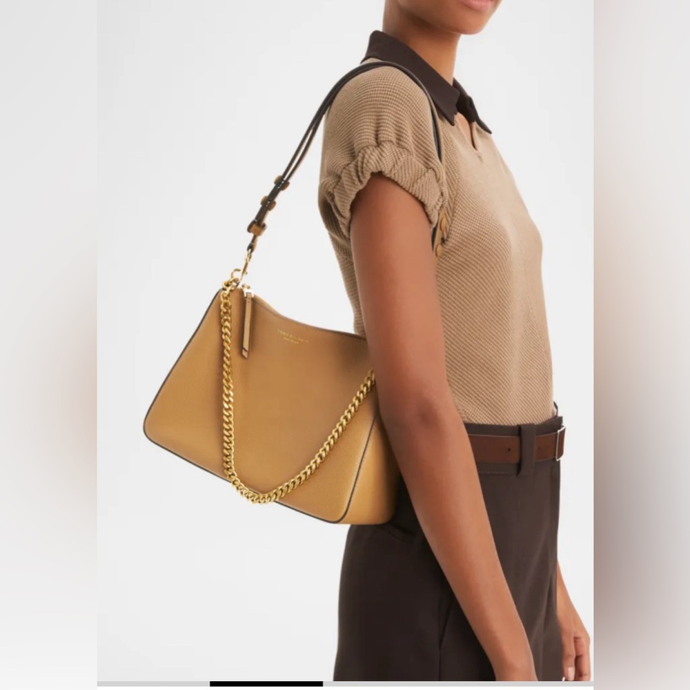 New Tory Burch Large Leather Convertible Shoulder Bag Cognac Brown - Picture 3 of 12